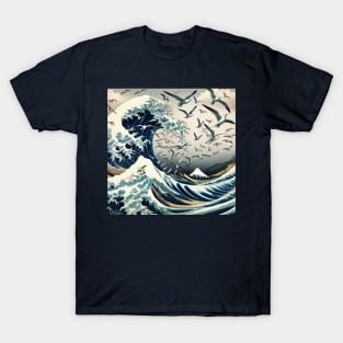 Kanagawa Wave Traditional Japanese Art - National Bird Day T-Shirt